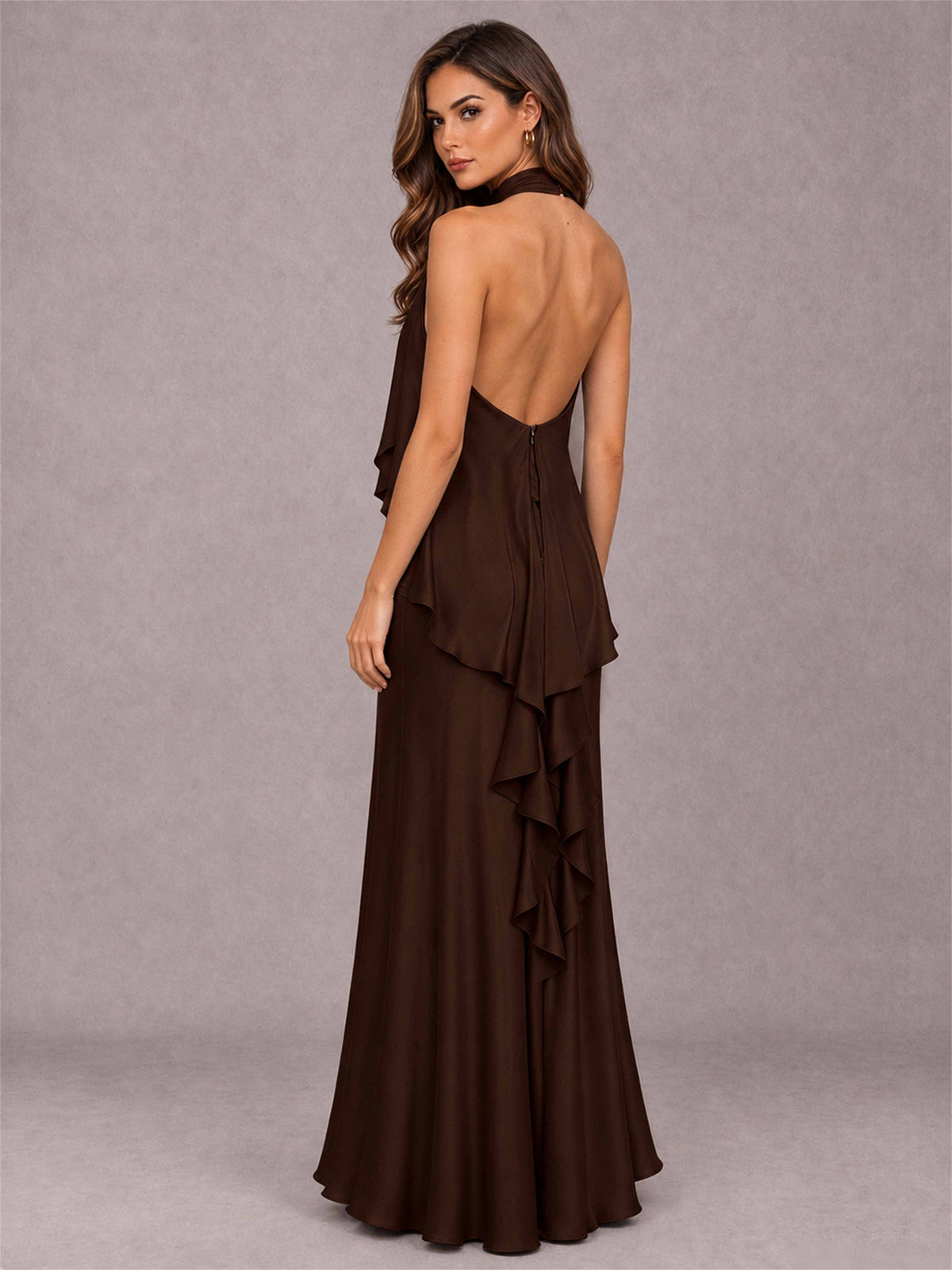 High Neck Sheath Satin Sleeveless Floor-Length Wedding Guest Dress