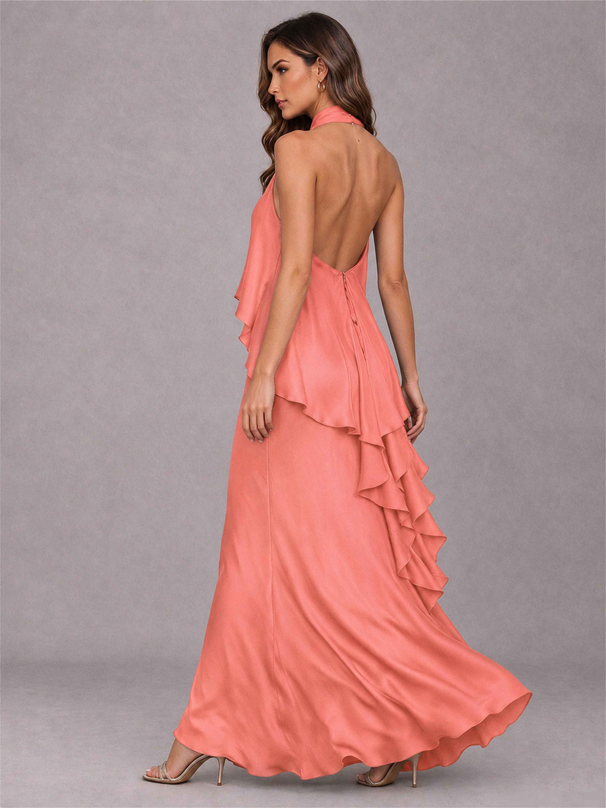 High Neck Sheath Satin Sleeveless Floor-Length Wedding Guest Dress