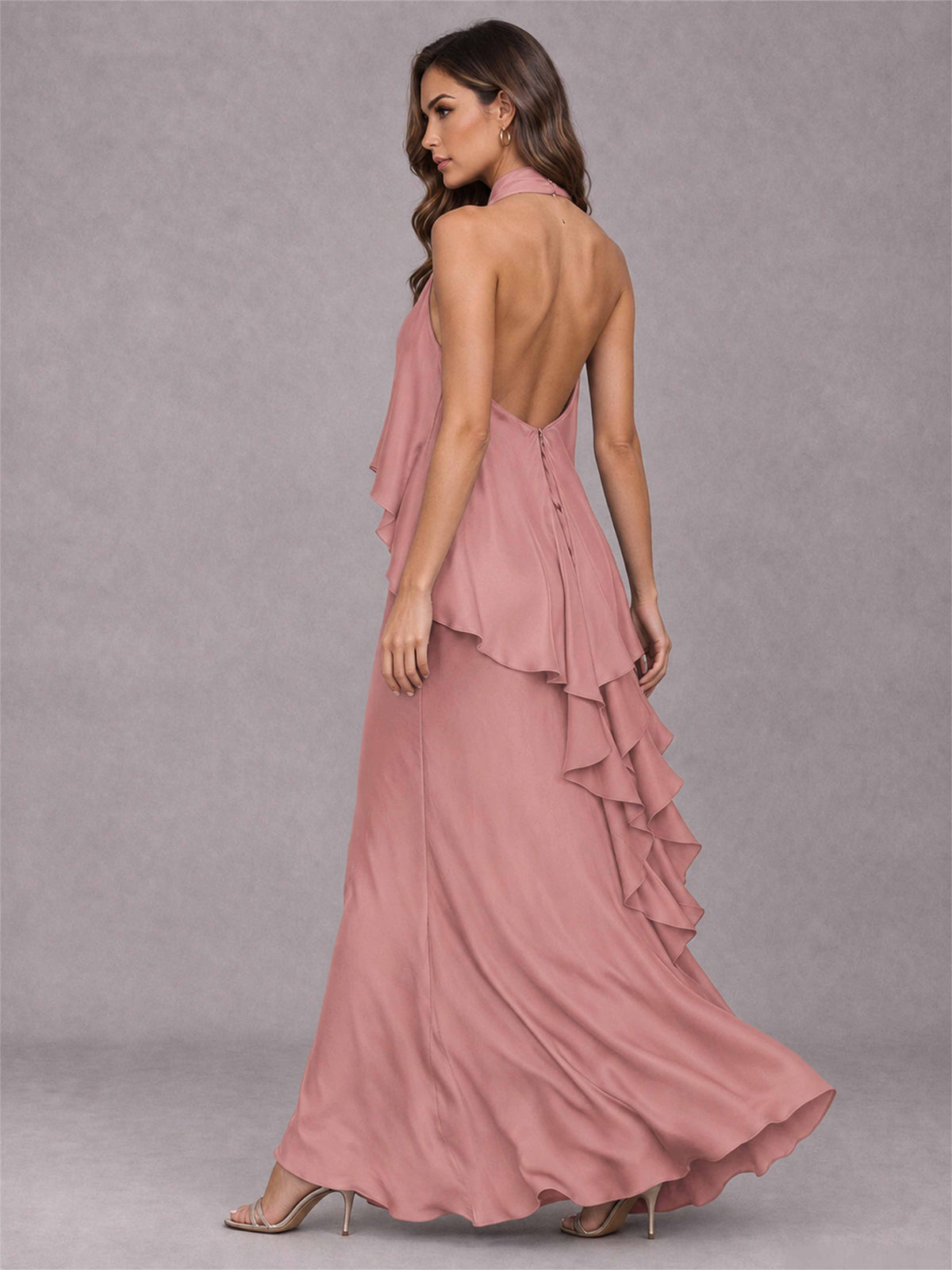High Neck Sheath Satin Sleeveless Floor-Length Wedding Guest Dress
