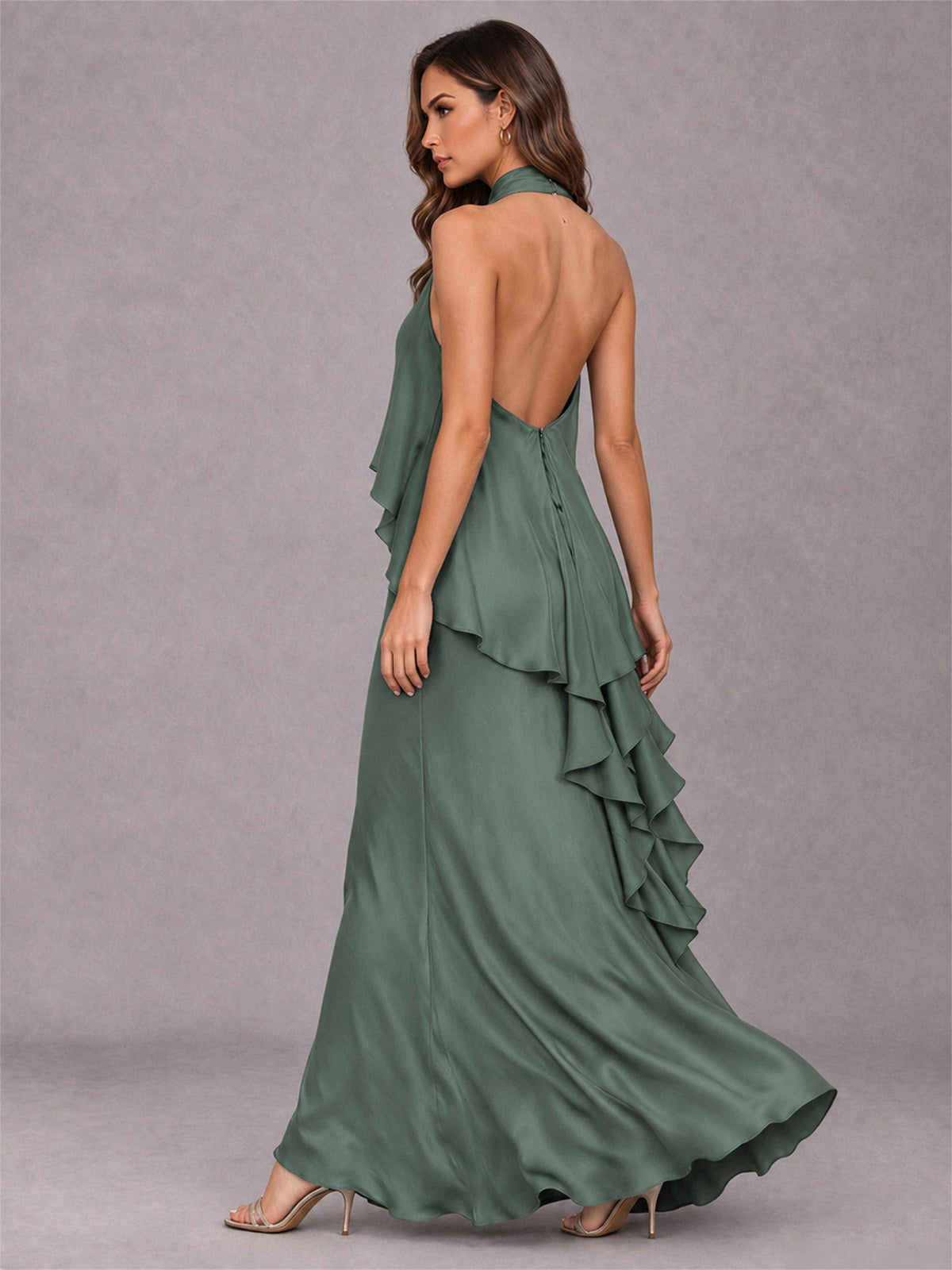 High Neck Sheath Satin Sleeveless Floor-Length Wedding Guest Dress