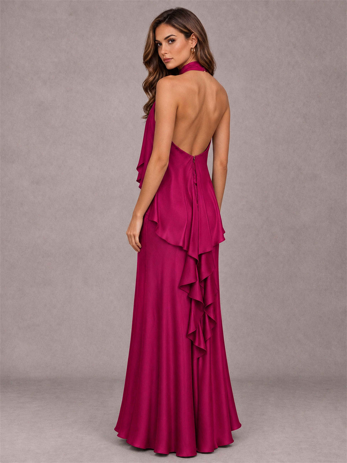High Neck Sheath Satin Sleeveless Floor-Length Wedding Guest Dress