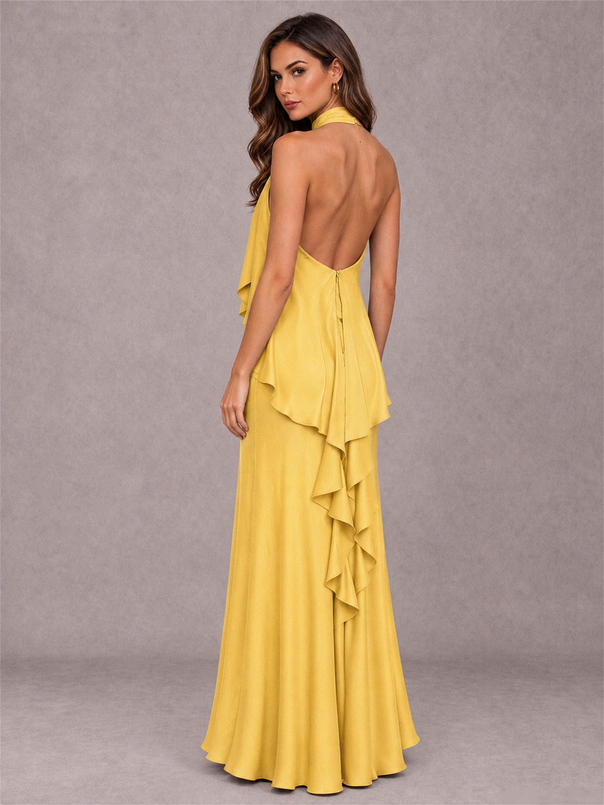 High Neck Sheath Satin Sleeveless Floor-Length Wedding Guest Dress