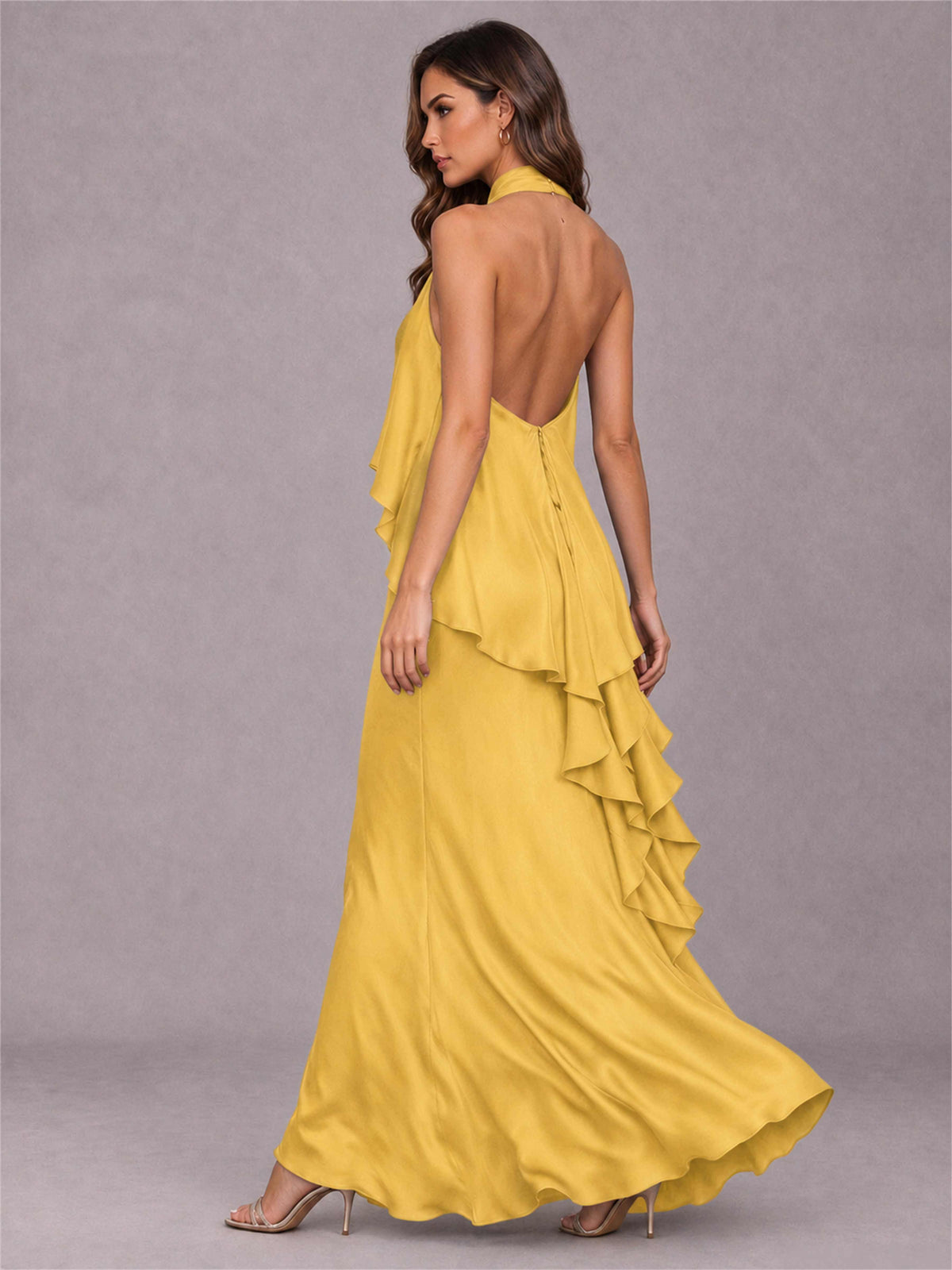 High Neck Sheath Satin Sleeveless Floor-Length Wedding Guest Dress