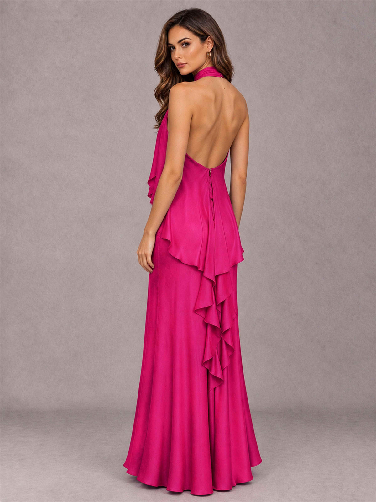 High Neck Sheath Satin Sleeveless Floor-Length Wedding Guest Dress