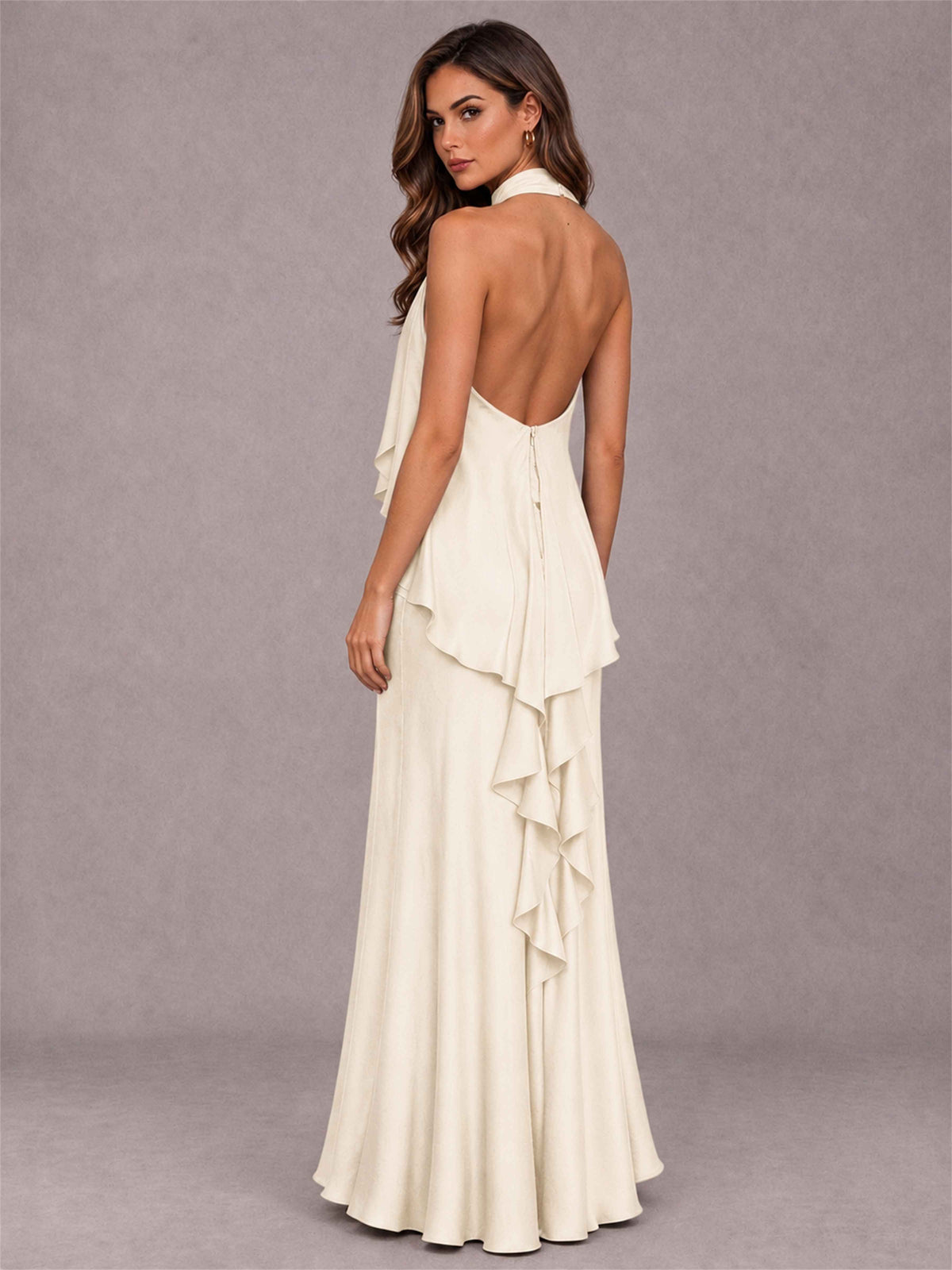 High Neck Sheath Satin Sleeveless Floor-Length Wedding Guest Dress