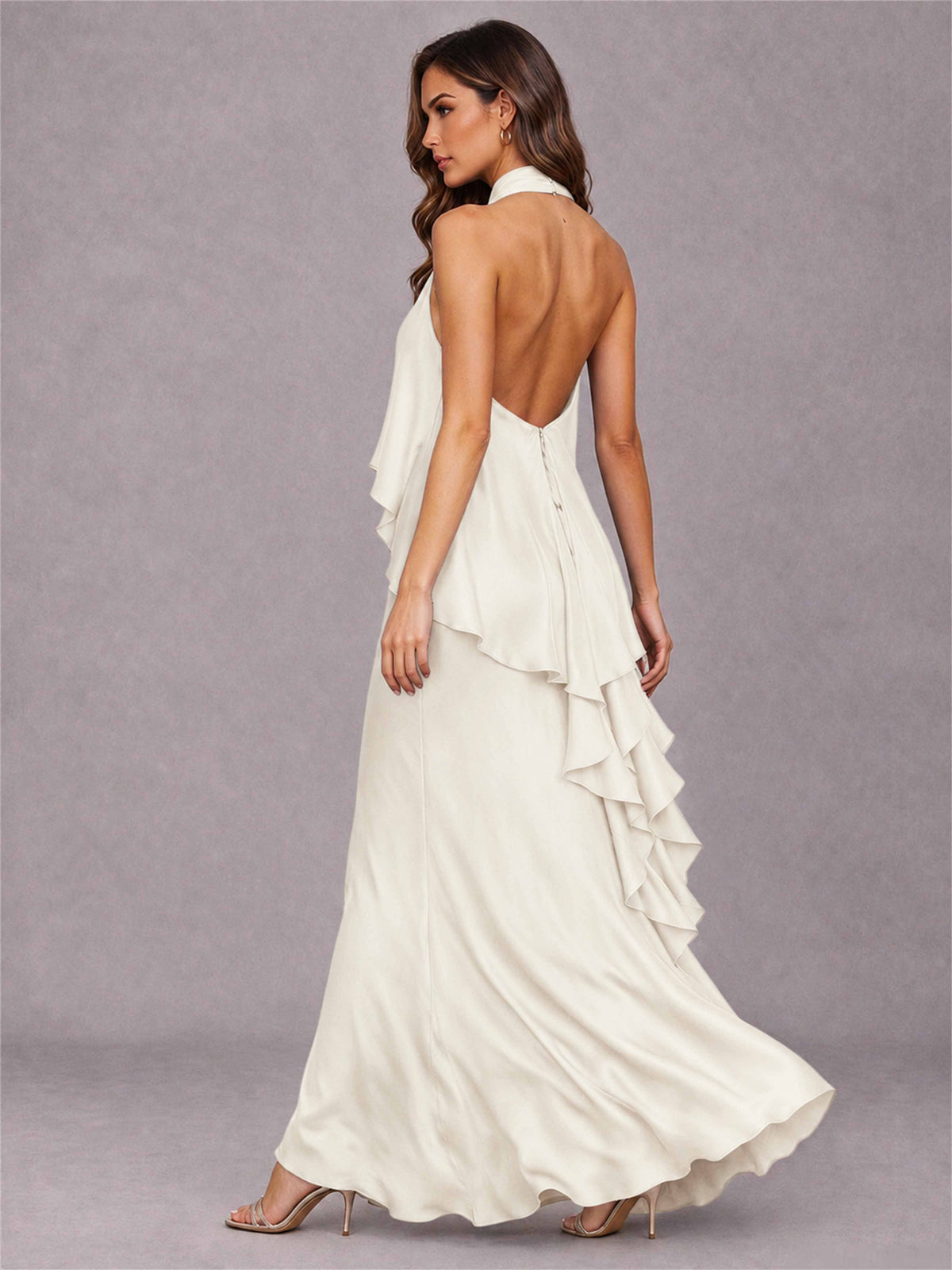 High Neck Sheath Satin Sleeveless Floor-Length Wedding Guest Dress