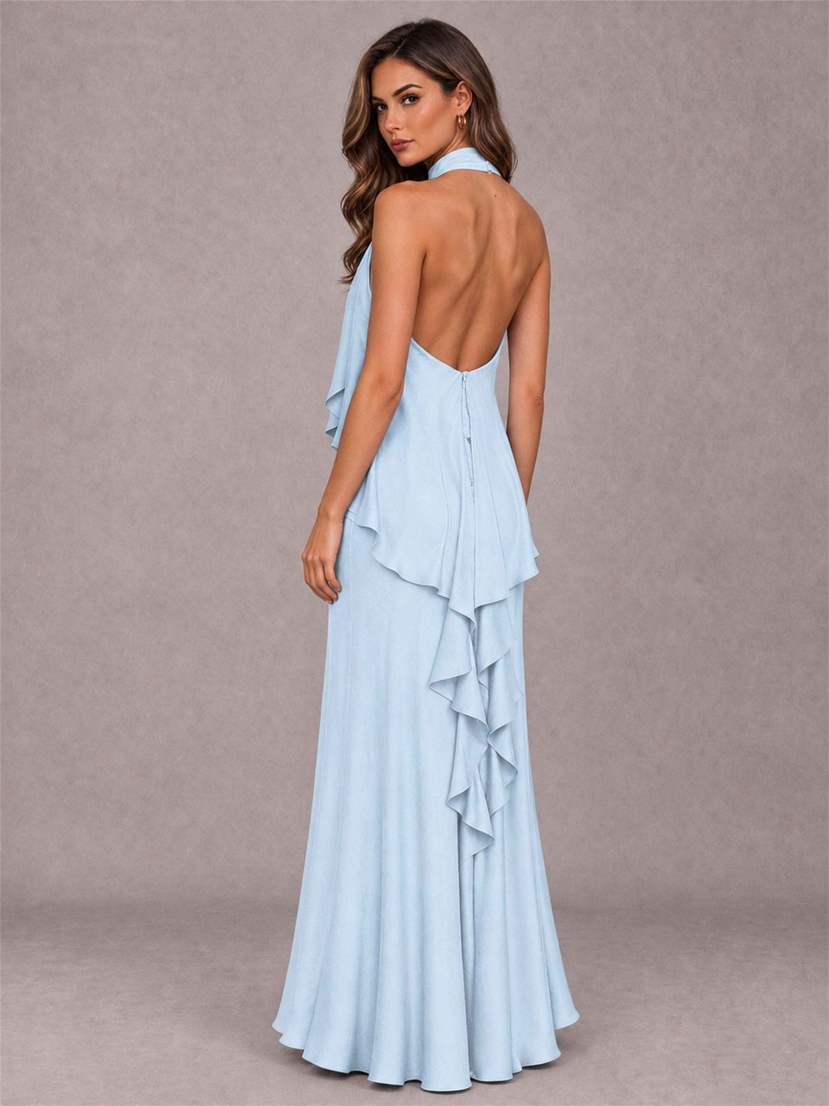 High Neck Sheath Satin Sleeveless Floor-Length Wedding Guest Dress