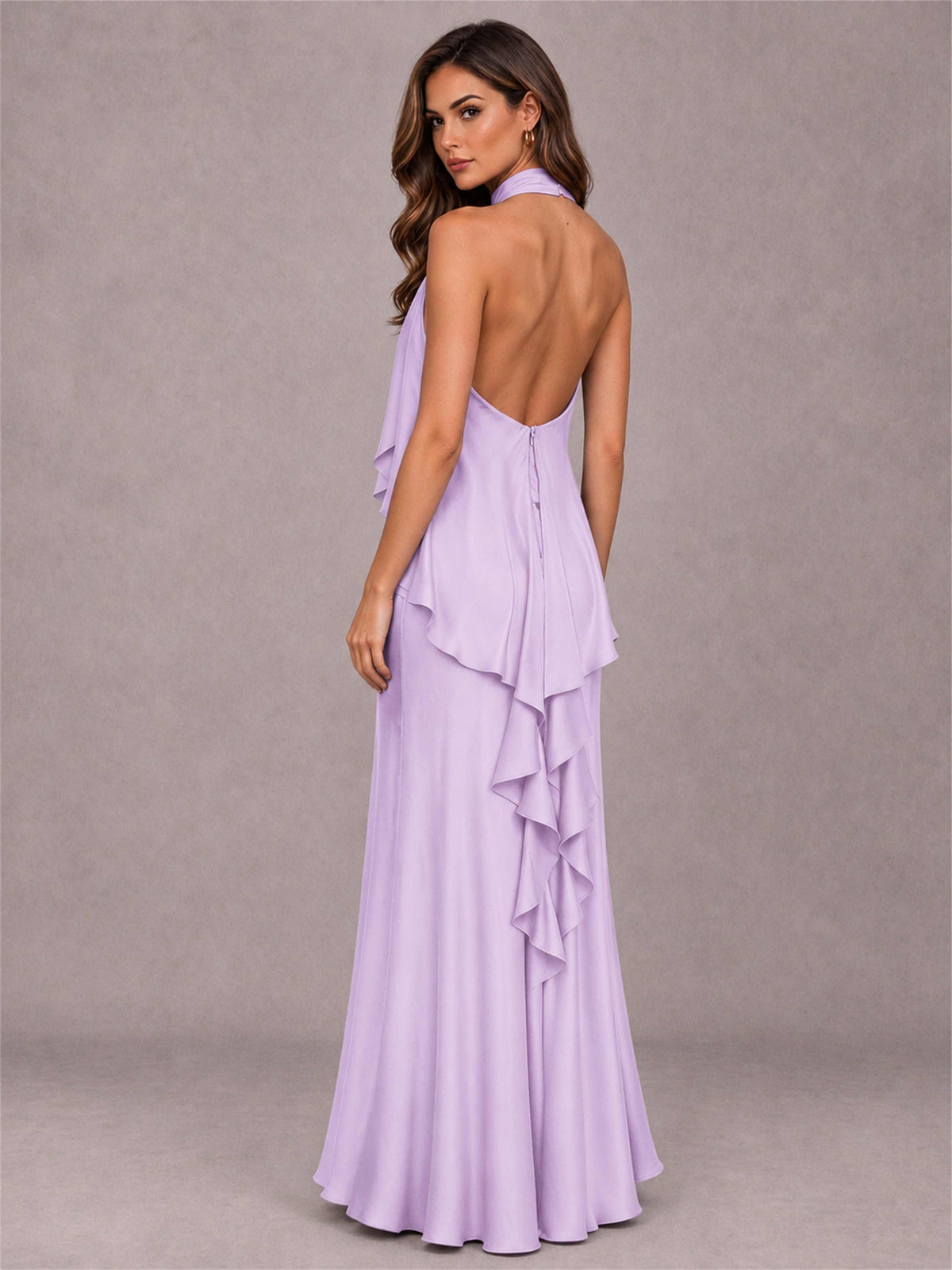 High Neck Sheath Satin Sleeveless Floor-Length Wedding Guest Dress