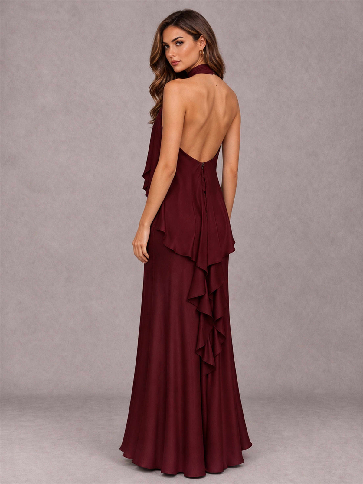 High Neck Sheath Satin Sleeveless Floor-Length Wedding Guest Dress