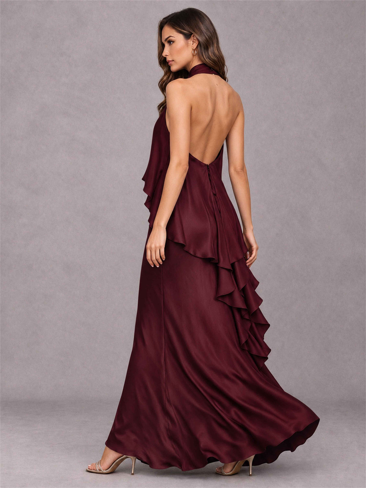 High Neck Sheath Satin Sleeveless Floor-Length Wedding Guest Dress