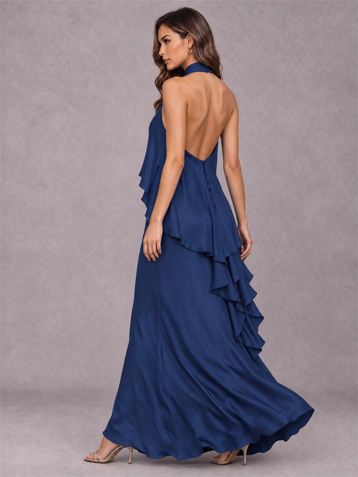 High Neck Sheath Satin Sleeveless Floor-Length Wedding Guest Dress