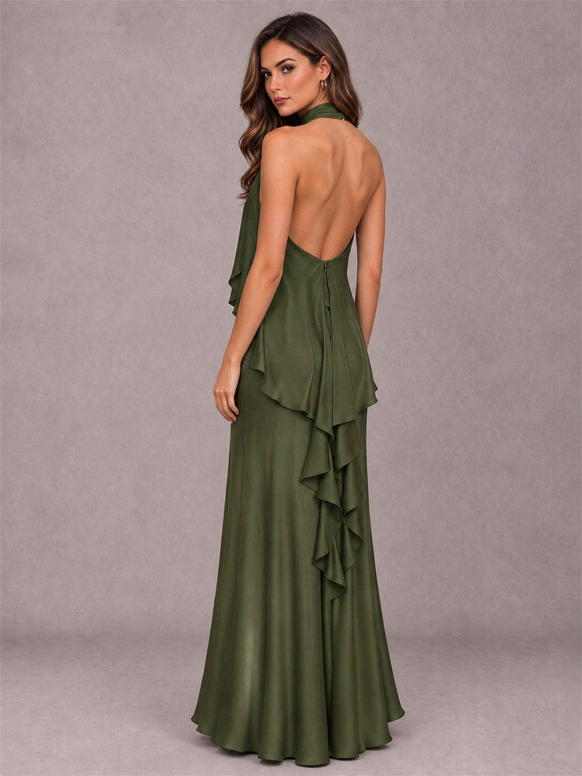 High Neck Sheath Satin Sleeveless Floor-Length Wedding Guest Dress