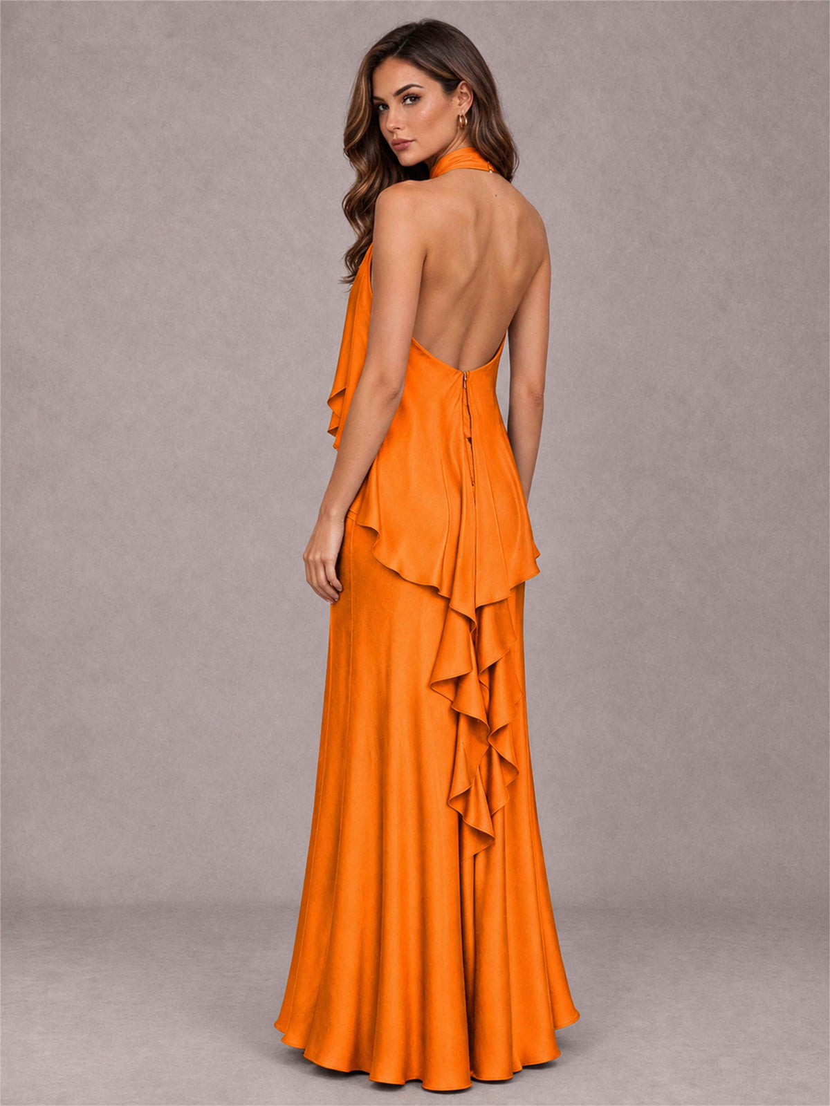 High Neck Sheath Satin Sleeveless Floor-Length Wedding Guest Dress