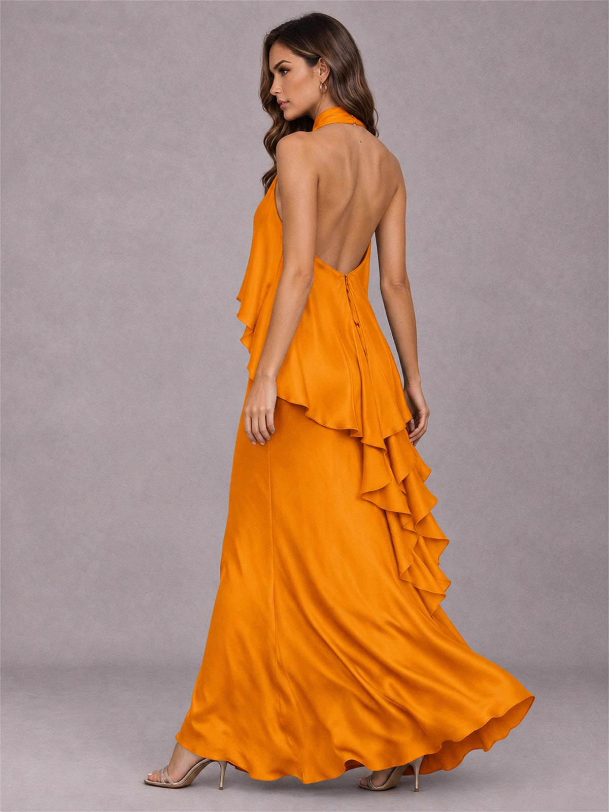 High Neck Sheath Satin Sleeveless Floor-Length Wedding Guest Dress
