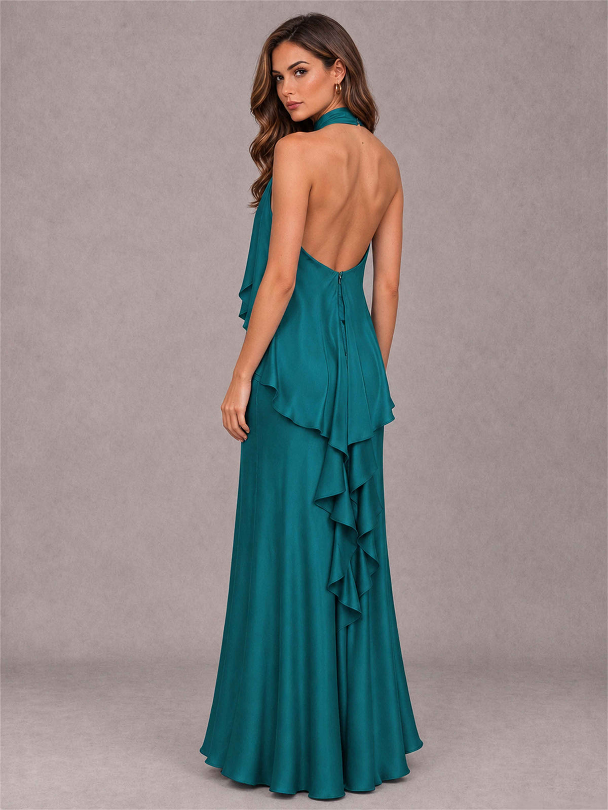 High Neck Sheath Satin Sleeveless Floor-Length Wedding Guest Dress