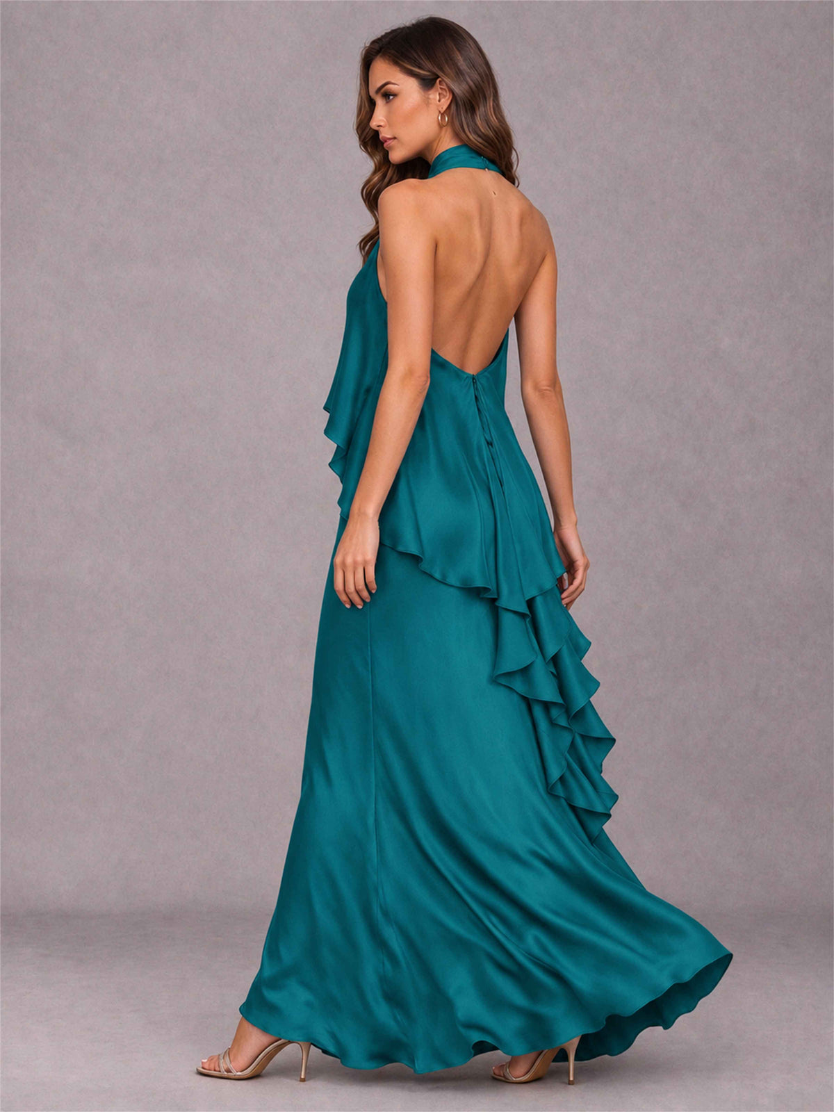 High Neck Sheath Satin Sleeveless Floor-Length Wedding Guest Dress