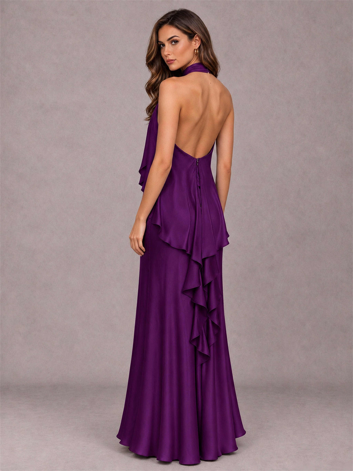 High Neck Sheath Satin Sleeveless Floor-Length Wedding Guest Dress