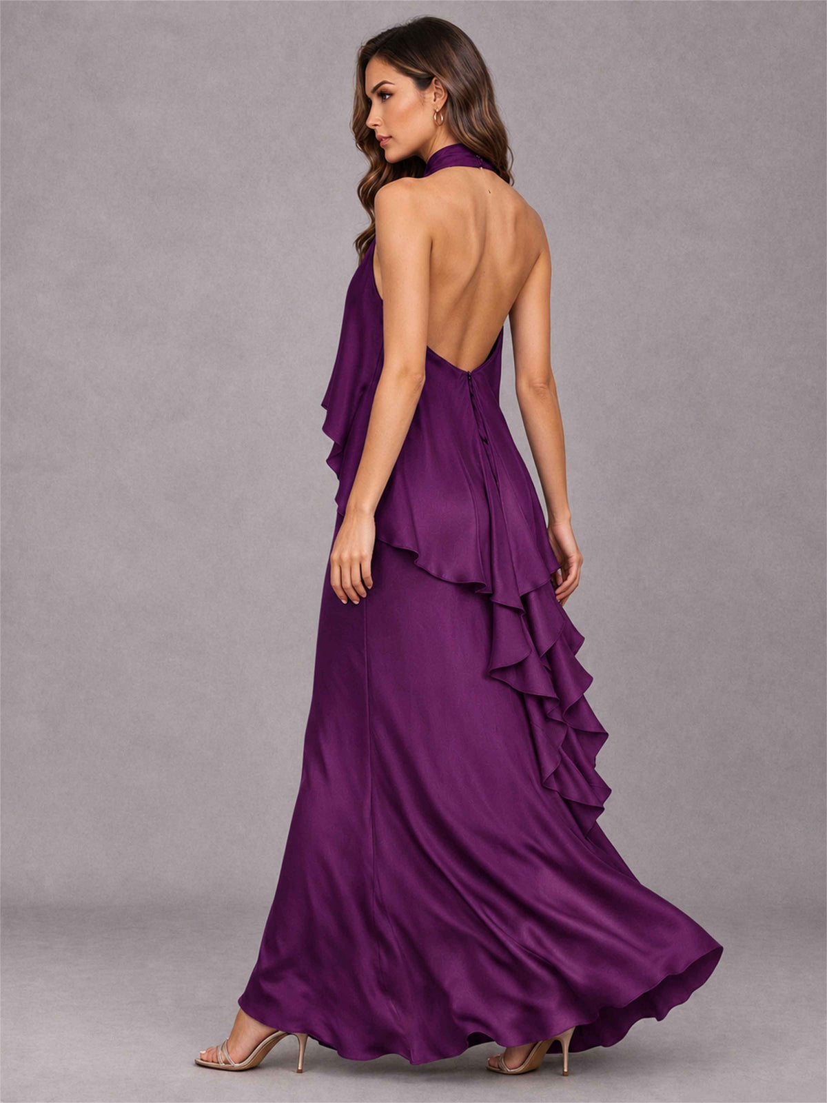High Neck Sheath Satin Sleeveless Floor-Length Wedding Guest Dress