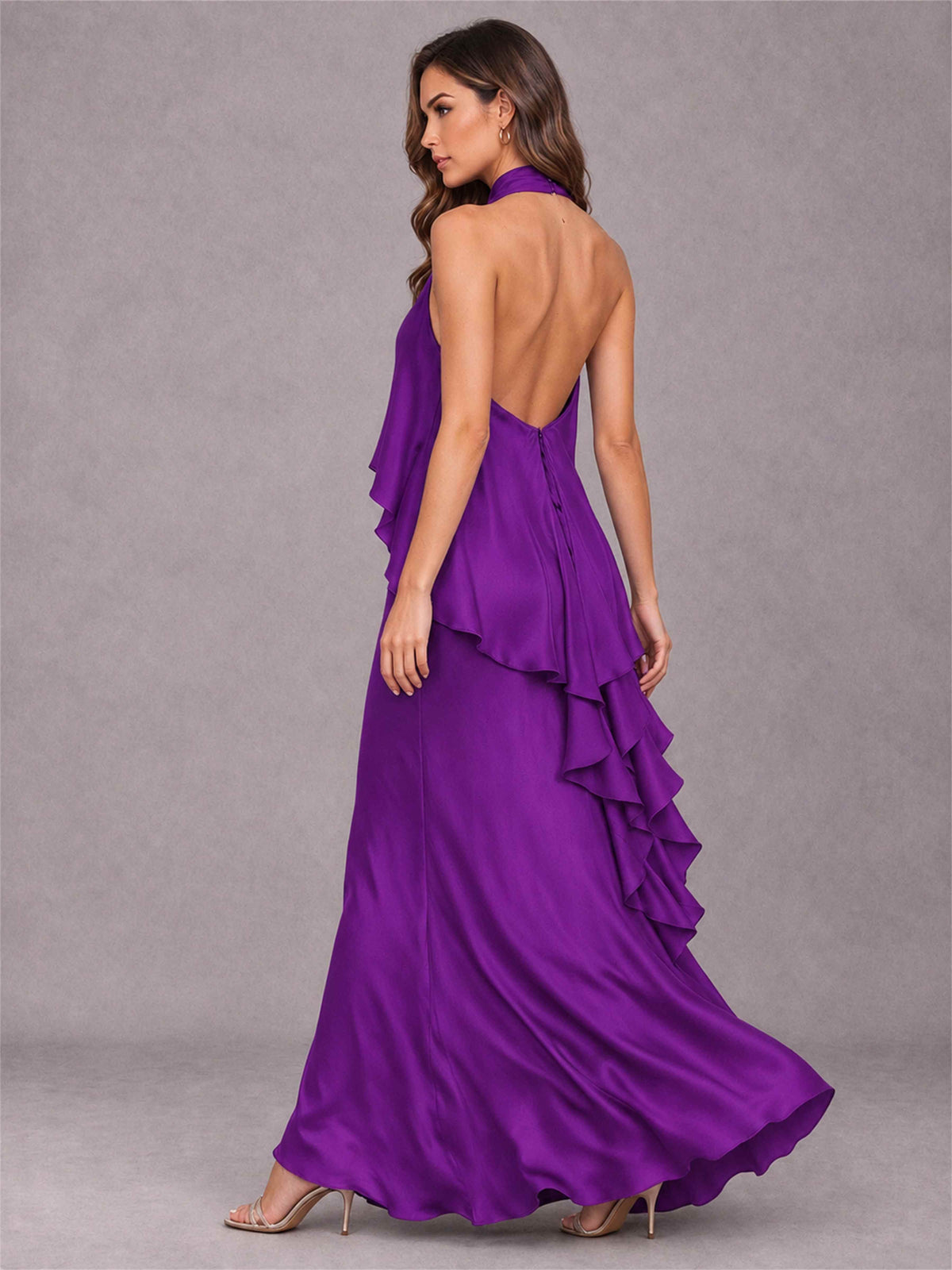 High Neck Sheath Satin Sleeveless Floor-Length Wedding Guest Dress