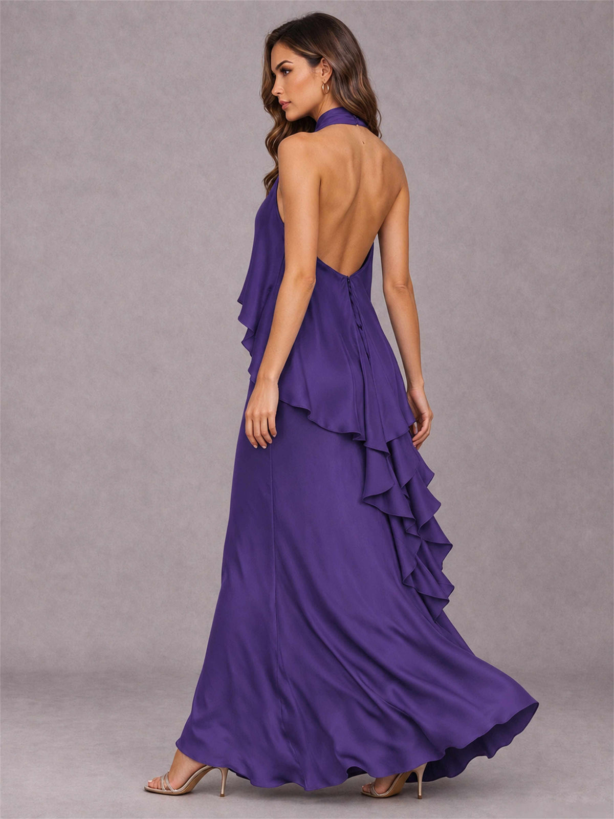 High Neck Sheath Satin Sleeveless Floor-Length Wedding Guest Dress