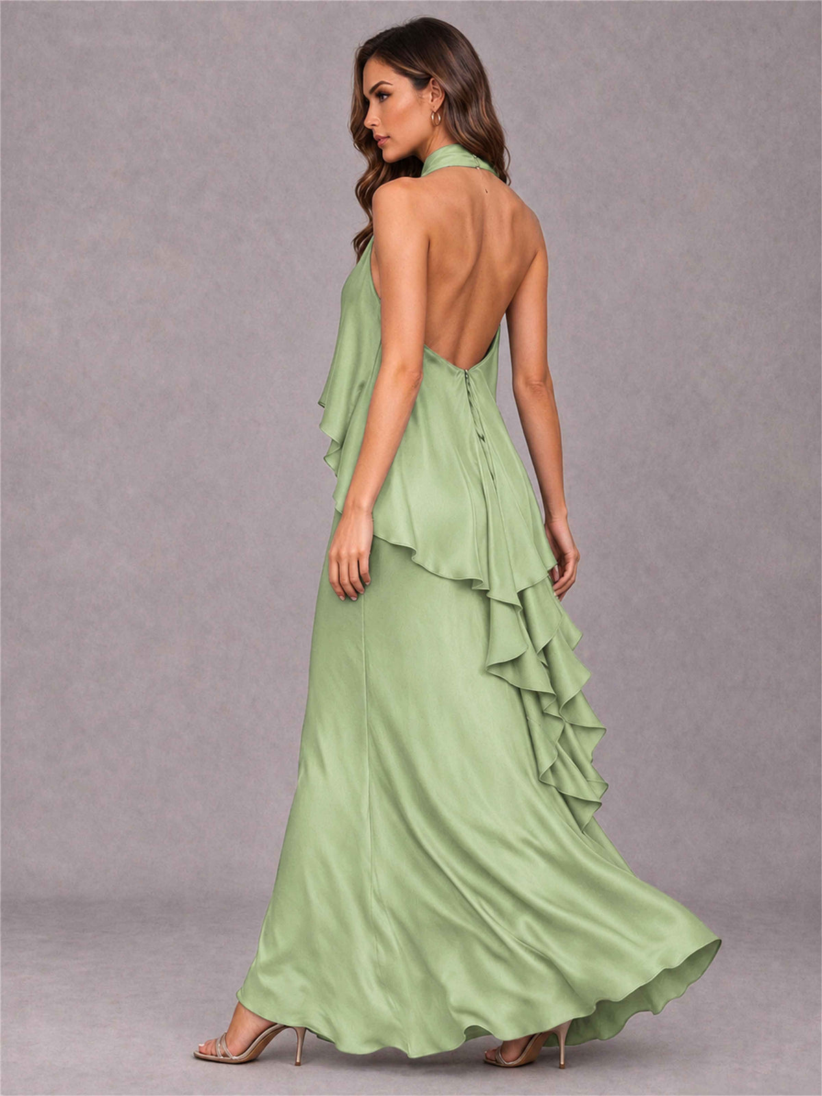 High Neck Sheath Satin Sleeveless Floor-Length Wedding Guest Dress