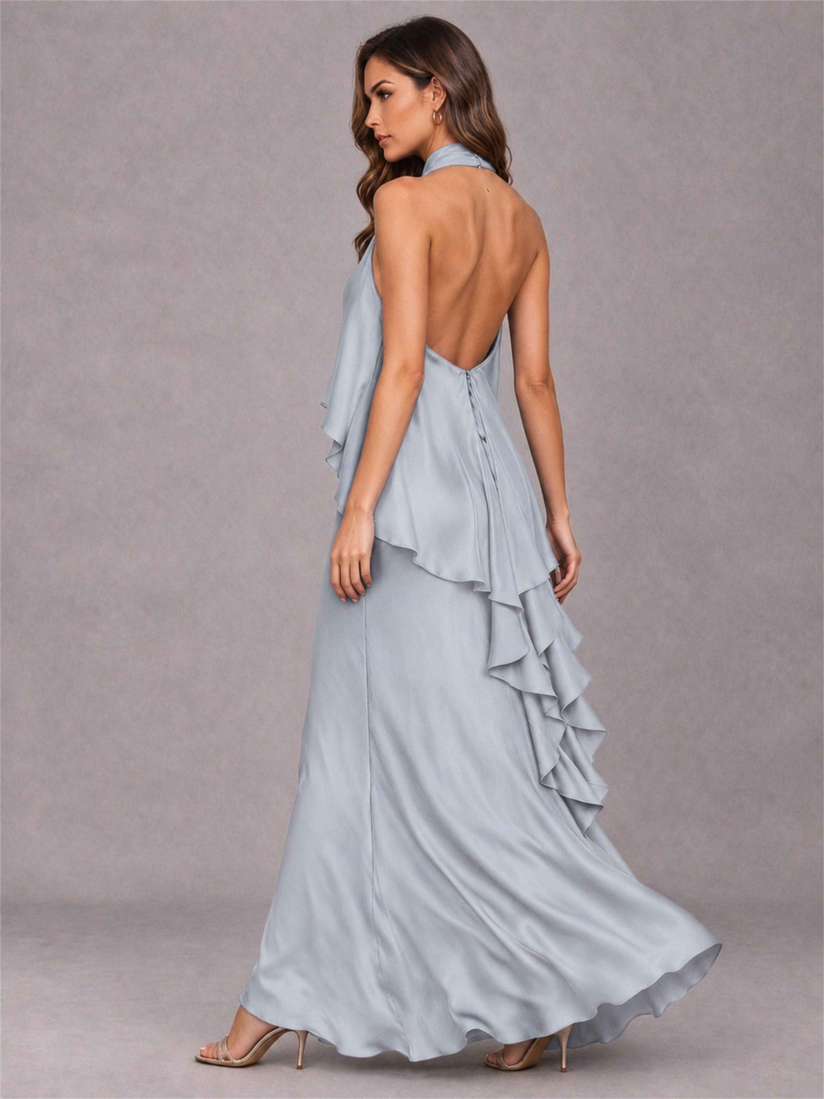 High Neck Sheath Satin Sleeveless Floor-Length Wedding Guest Dress