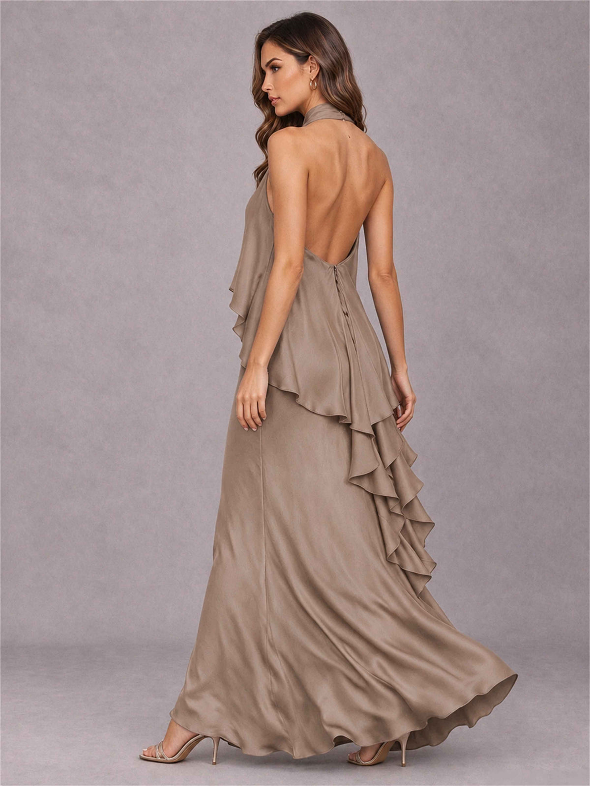 High Neck Sheath Satin Sleeveless Floor-Length Wedding Guest Dress