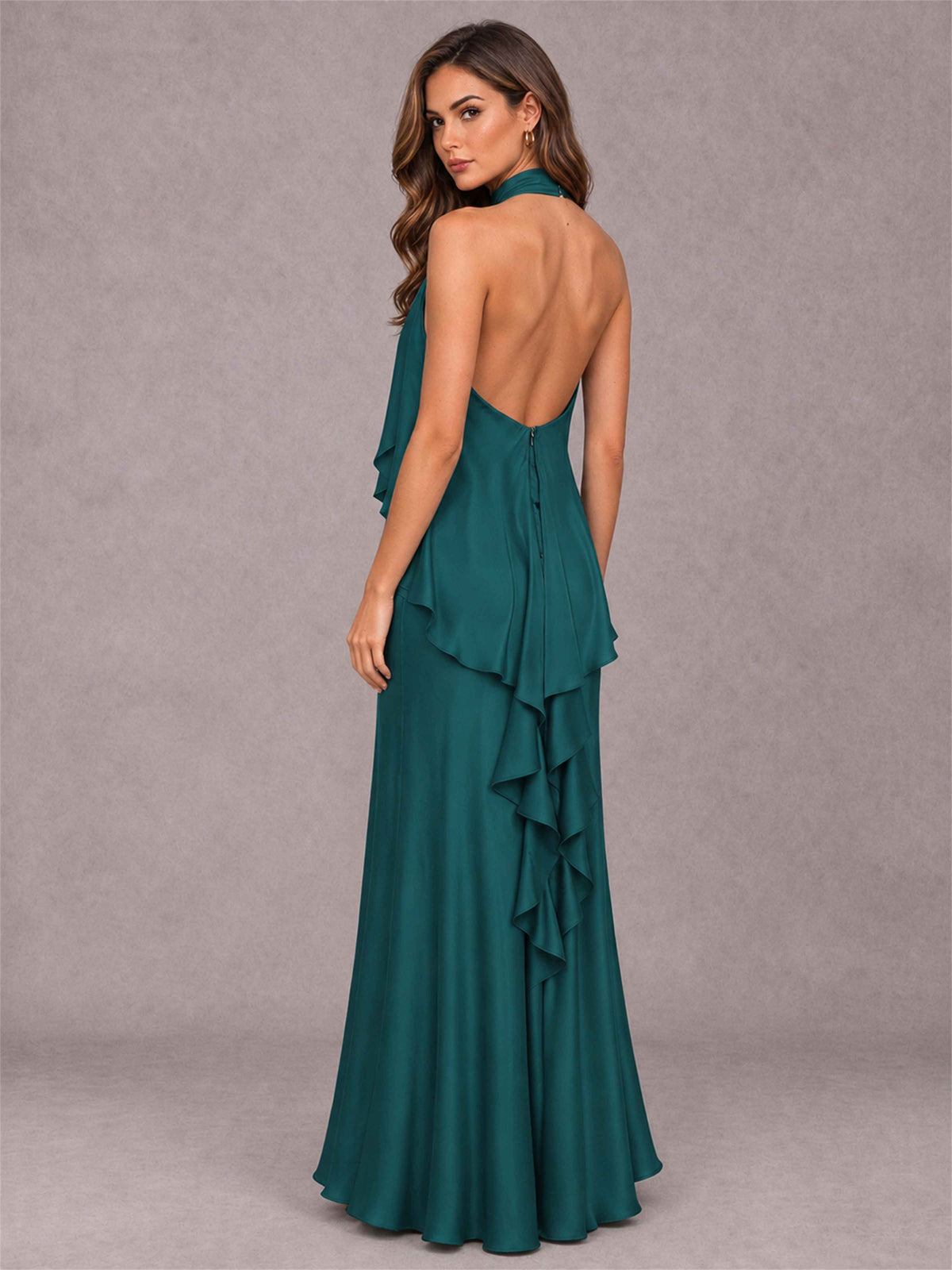 High Neck Sheath Satin Sleeveless Floor-Length Wedding Guest Dress