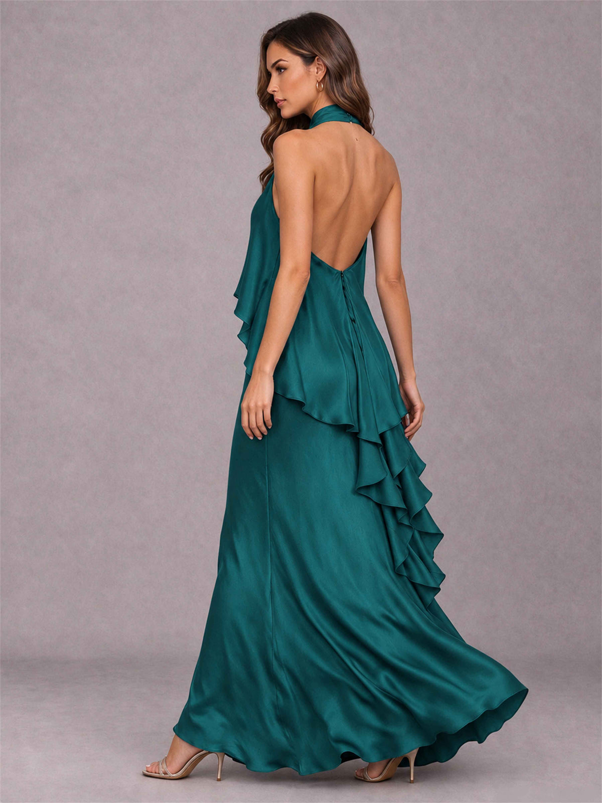 High Neck Sheath Satin Sleeveless Floor-Length Wedding Guest Dress
