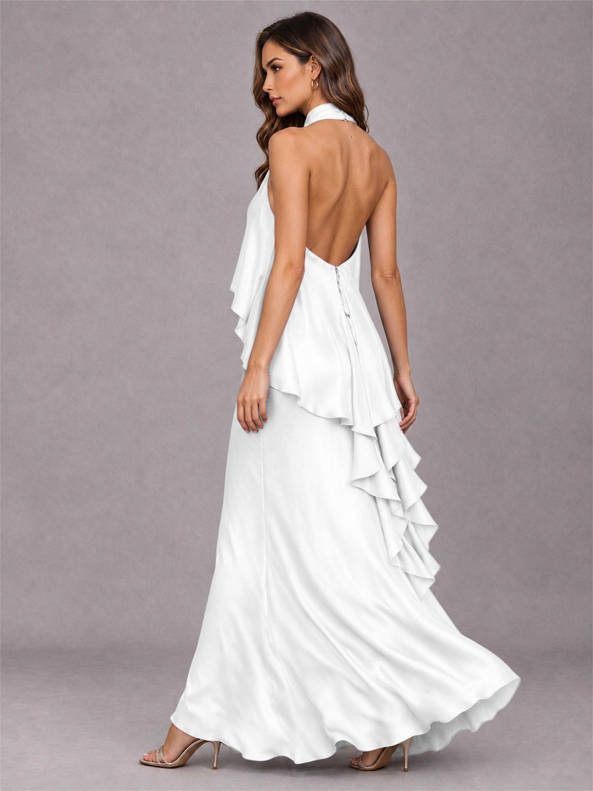 High Neck Sheath Satin Sleeveless Floor-Length Wedding Guest Dress