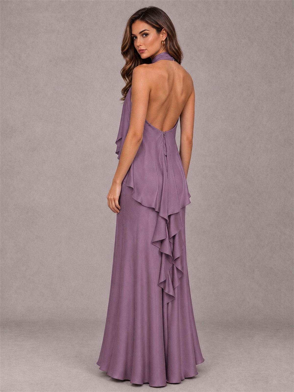 High Neck Sheath Satin Sleeveless Floor-Length Wedding Guest Dress