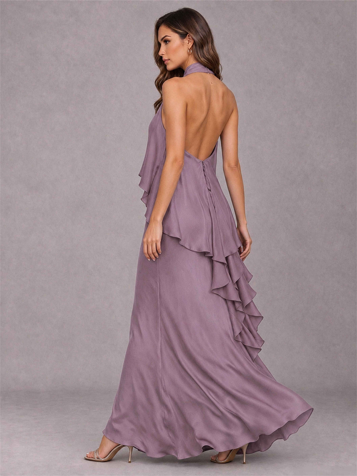 High Neck Sheath Satin Sleeveless Floor-Length Wedding Guest Dress