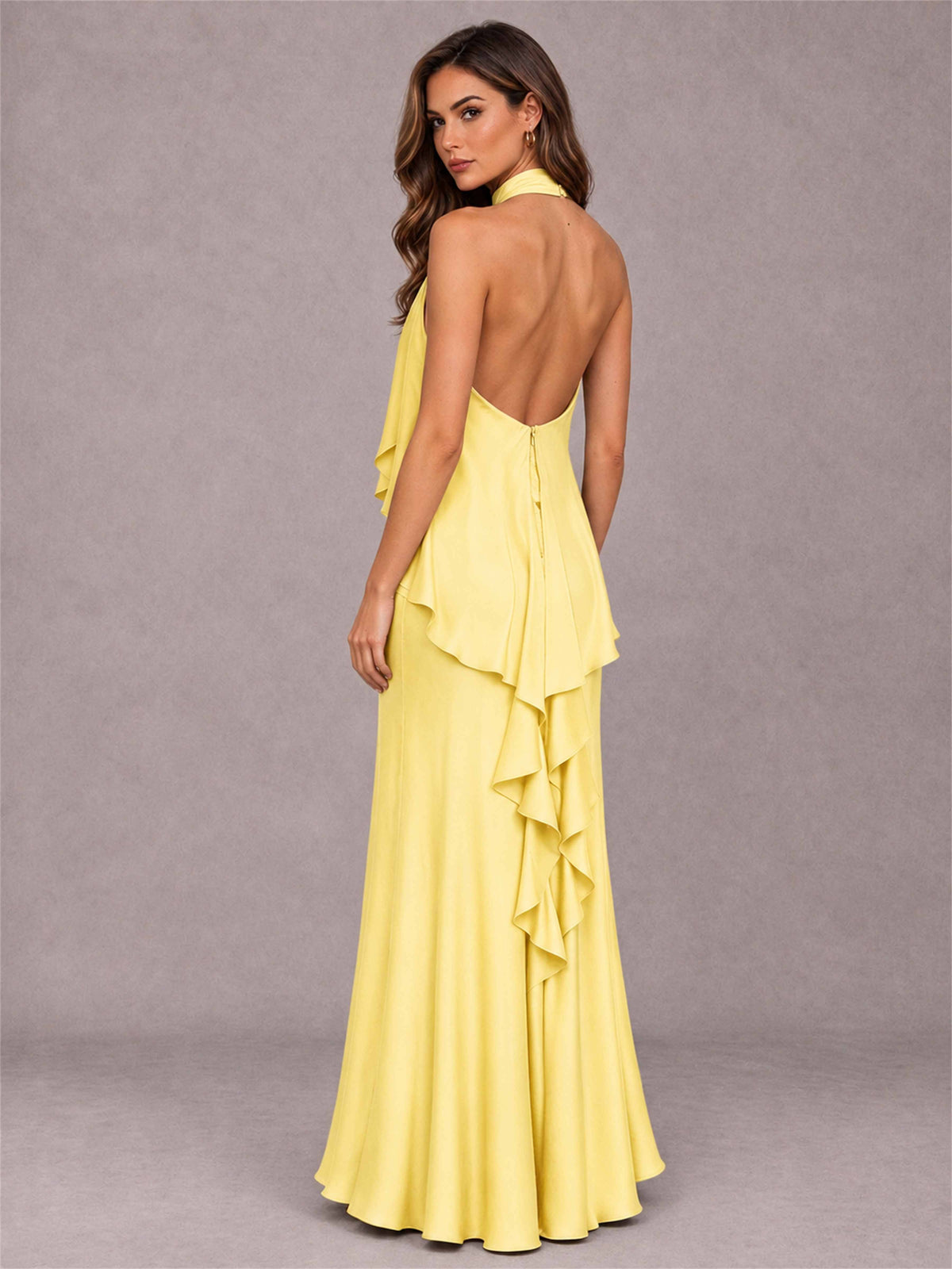 High Neck Sheath Satin Sleeveless Floor-Length Wedding Guest Dress