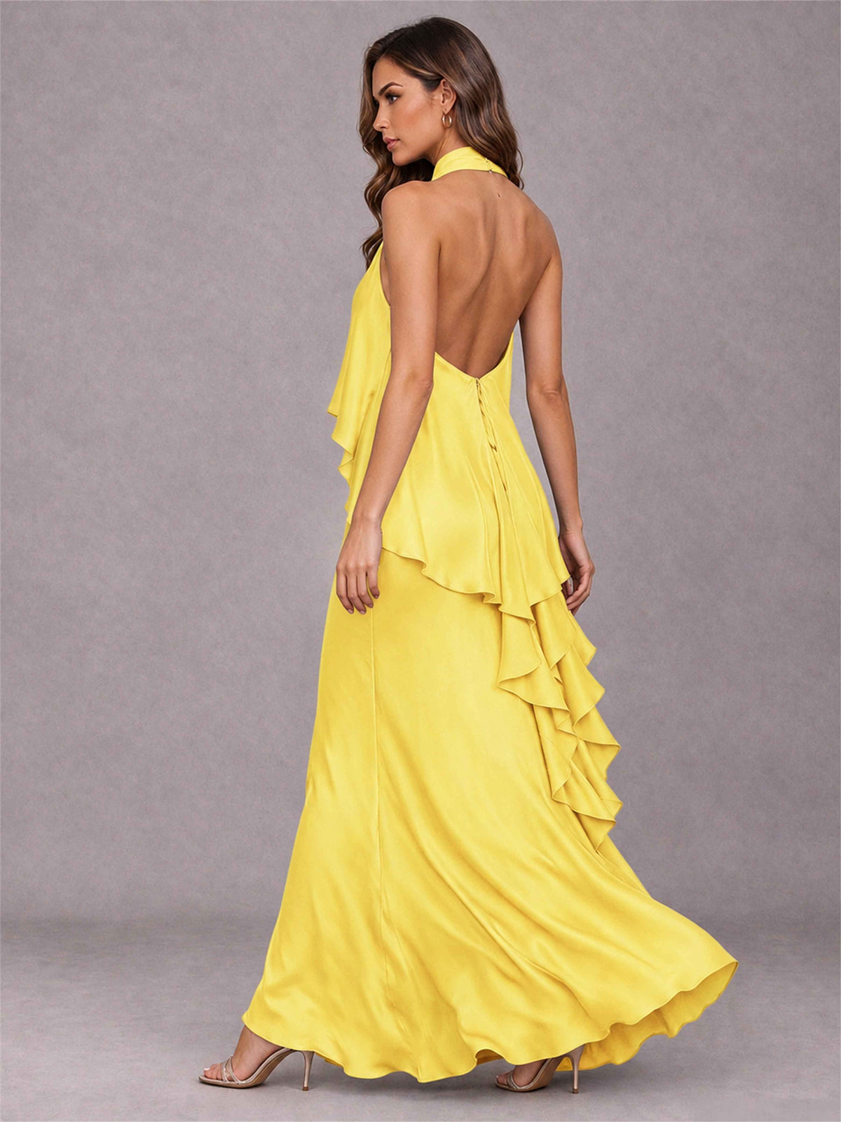 High Neck Sheath Satin Sleeveless Floor-Length Wedding Guest Dress