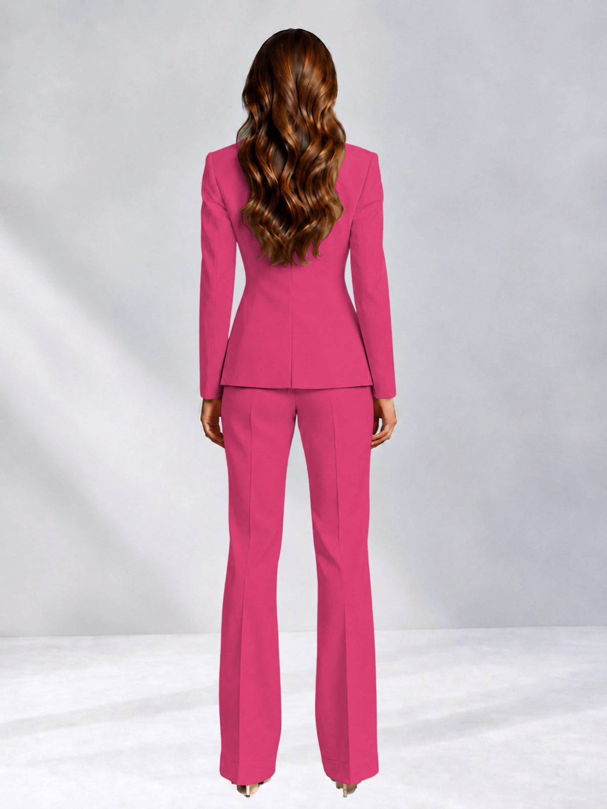 Hot Pink 2 Pieces Slim Fit One Button Women's Suits for Commuting