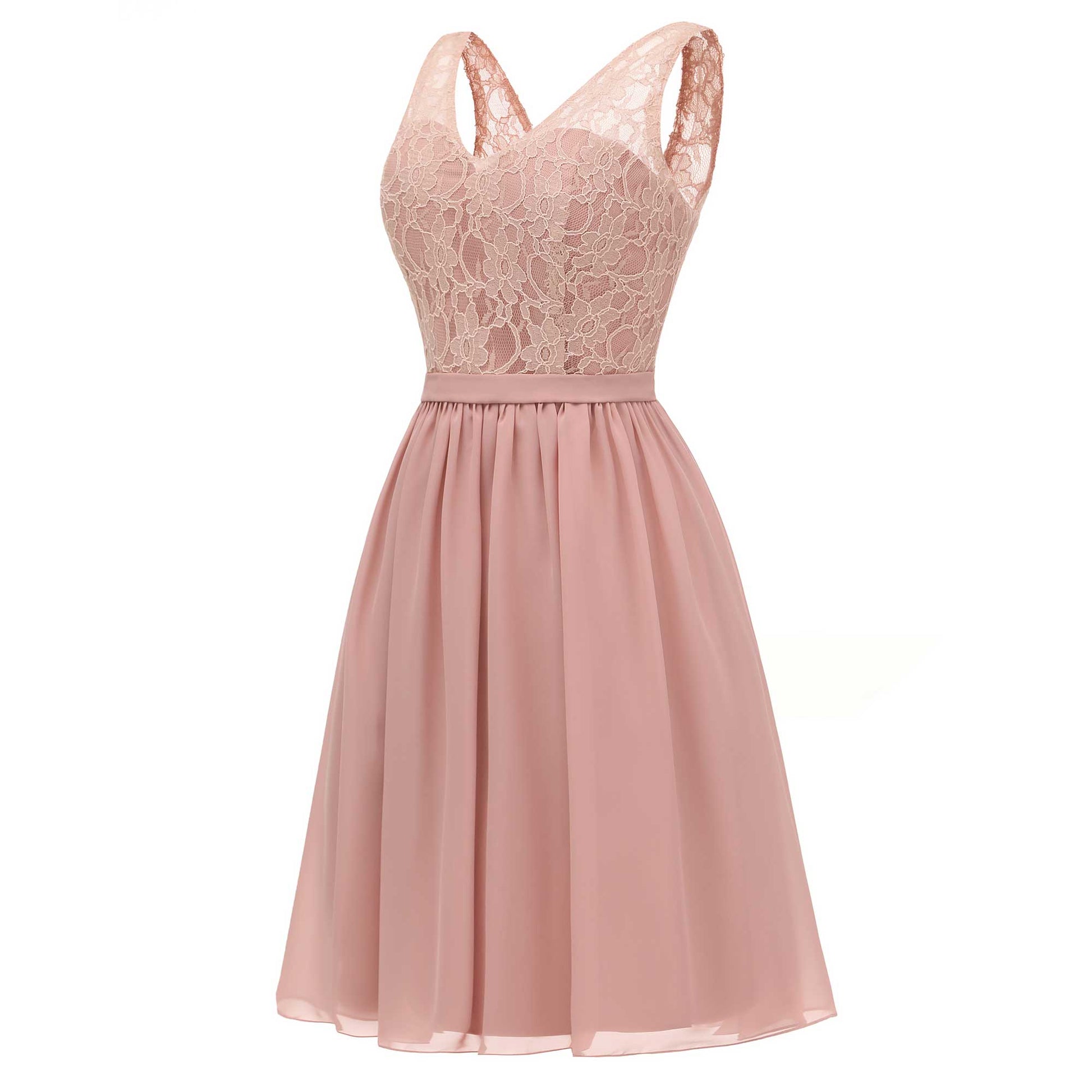 Mini V-neck Dusty Rose Chiffon Bridesmaid Dresses mollyevers.com Mini V-neck Dusty Rose Chiffon Bridesmaid Dresses mollyevers.com