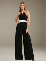 Jumpsuits Halter Neckline Sleeveless Floor-Length Bridesmaid Dresses with Ruched & Pockets
