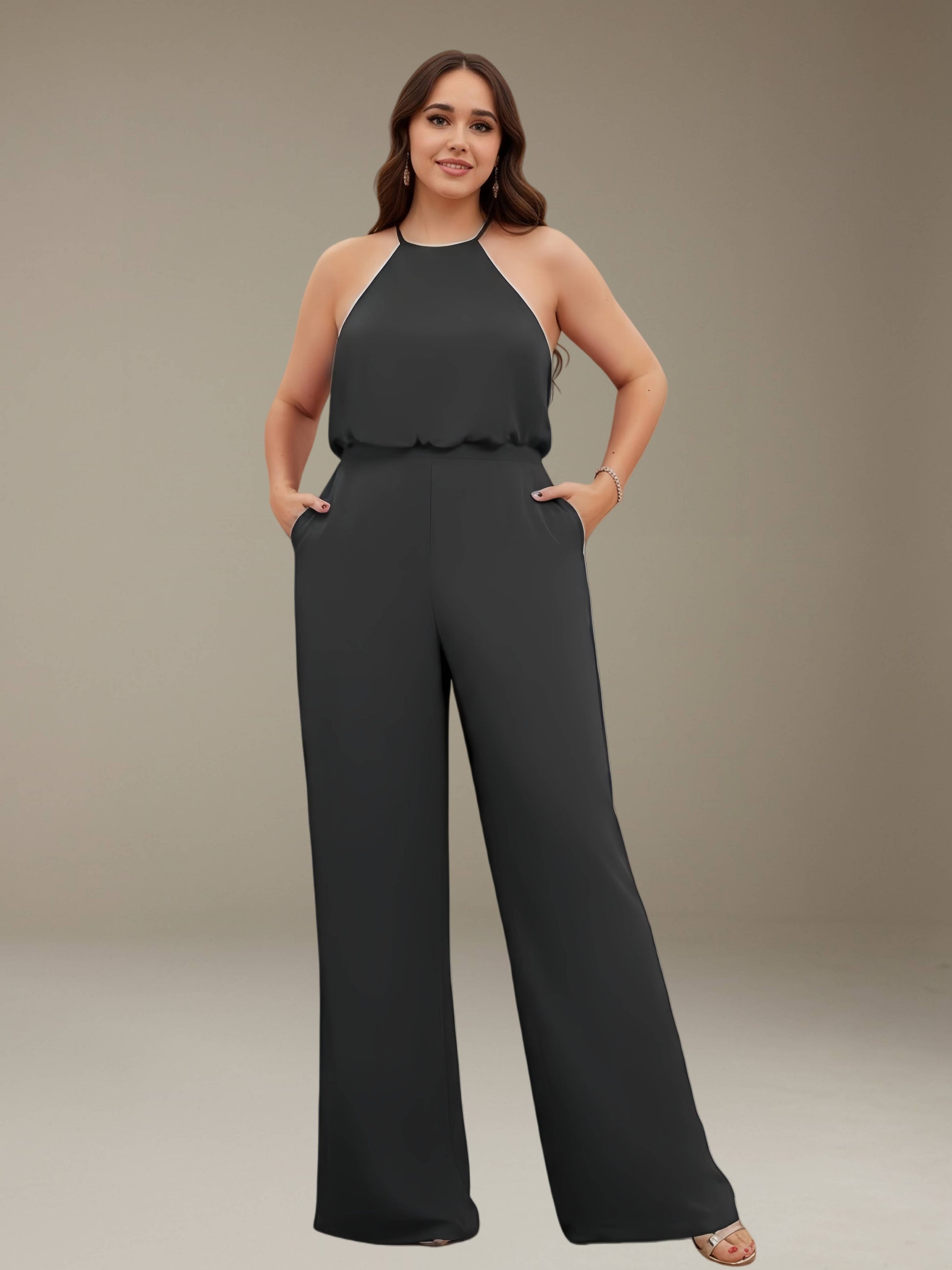 Jumpsuits Halter Sleeveless Floor-Length Plus Size Bridesmaid Dresses –