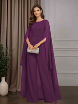 Jumpsuits Scoop Neck Cap Sleeves Floor-Length Mother of the Bride Pantsuits with Beaded