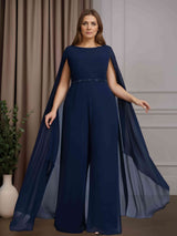 Jumpsuits Scoop Neck Cap Sleeves Floor-Length Plus Size Mother of the Bride Pantsuits with Beaded