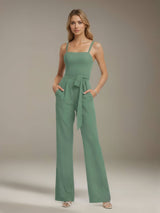Jumpsuits Spaghetti Straps Sleeveless Floor-Length Chiffon Bridesmaid Dresses with Ruched & Pockets