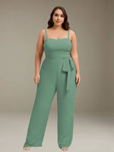 Jumpsuits Spaghetti Straps Sleeveless Floor-Length Chiffon Plus Size Bridesmaid Dresses with Ruched & Pockets