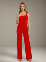 Jumpsuits Square Neck Sleeveless Floor-Length Bridesmaid Dresses with Ruched