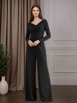 Jumpsuits V-Neck Long Sleeves Floor-Length Mother of the Bride Pantsuits with Ruffles