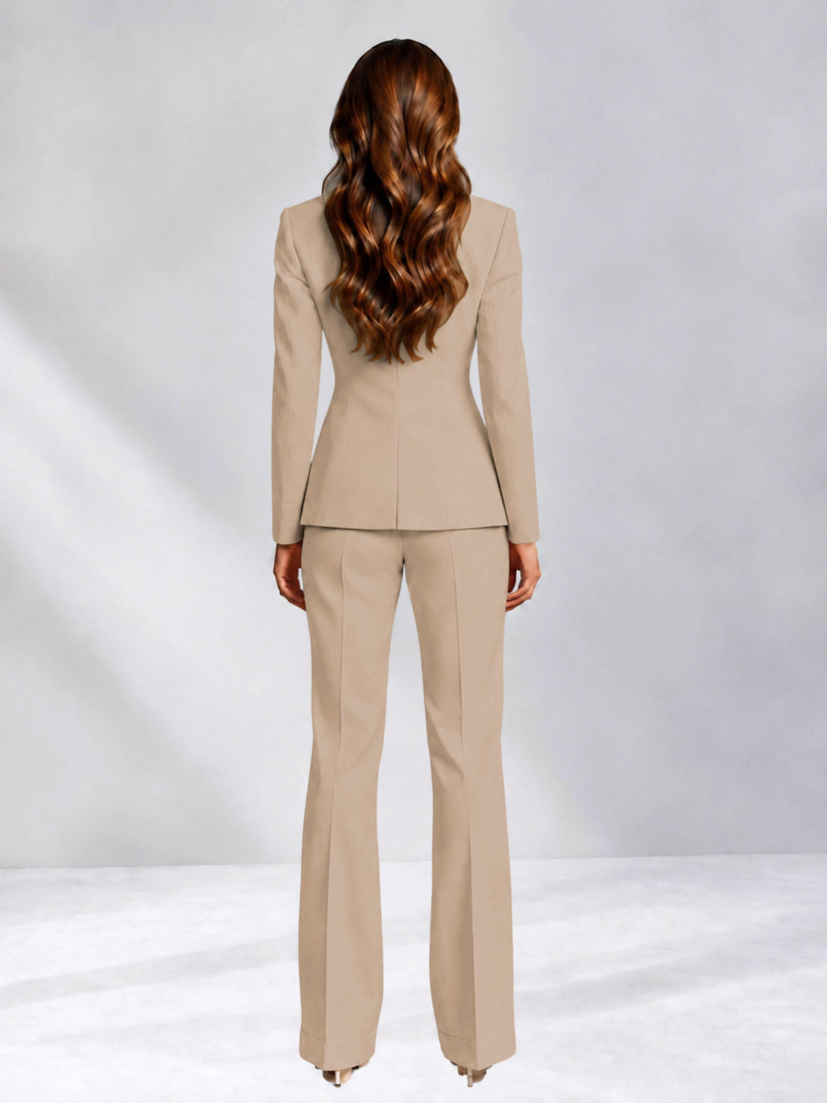 Khaki 2 Pieces Slim Fit One Button Women's Suits for Commuting