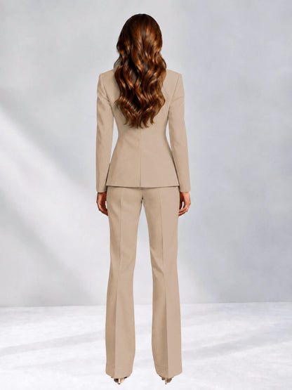 Khaki 2 Pieces Slim Fit One Button Women's Suits for Commuting