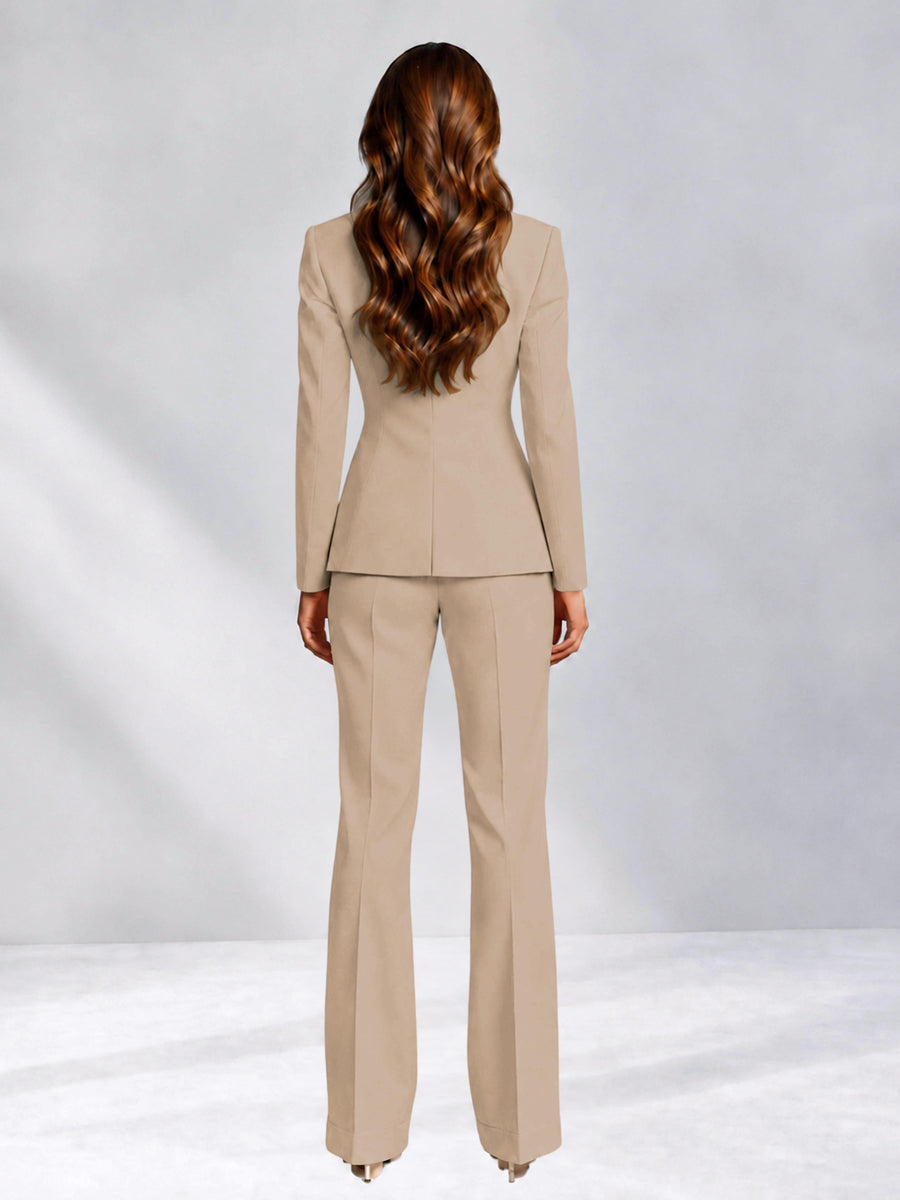 Khaki 2 Pieces Slim Fit One Button Women's Suits for Commuting