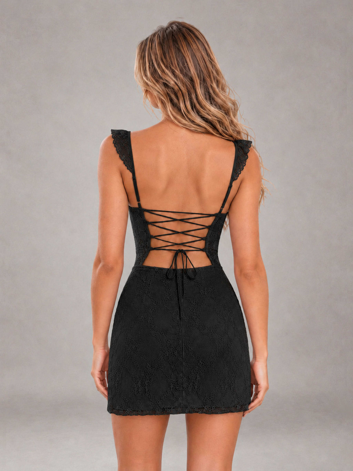 Black Lace Sweetheart Bodycon Short Homecoming Dress with Lace Up Back