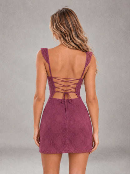 Desert Rose Lace Sweetheart Bodycon Short Homecoming Dress with Lace Up Back