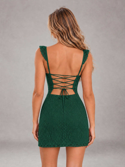 Emerald Green Lace Sweetheart Bodycon Short Homecoming Dress with Lace Up Back